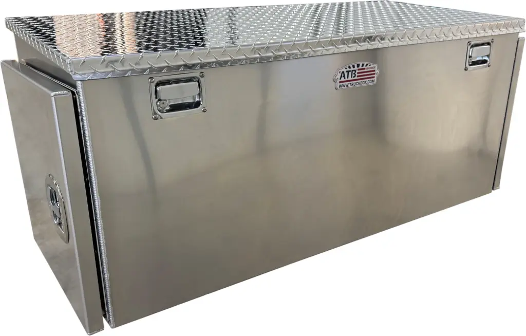 A-TCB51 - 24"H x 24"D Aluminum Semi Truck Top Chest Cargo Toolbox Super HD Smooth Body Diamond TP Top Open 2" Tapered Lid with Gas Springs & Lift Handle Locks Side 20"x 20" Smooth Side Open Doors on Both Ends.