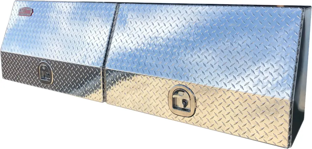 A-SU41 - Aluminum Top Side Mount Compartment Utility Toolbox, Heavy Duty, All Smooth Body, Diamond TP Double Top Hinged Doors with Heavy Duty Shelf & SS DT-Handle Locks - Plain/Powder Coat Finish.